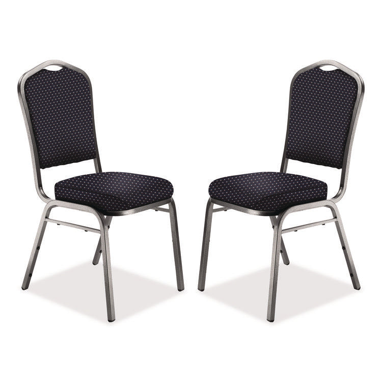 9300 Series Deluxe Upholstered Stack Chair, Fabric, Supports 500 lb, 19" Seat Ht, Diamond Navy Seat/Back, Silver Base, 2/Pack