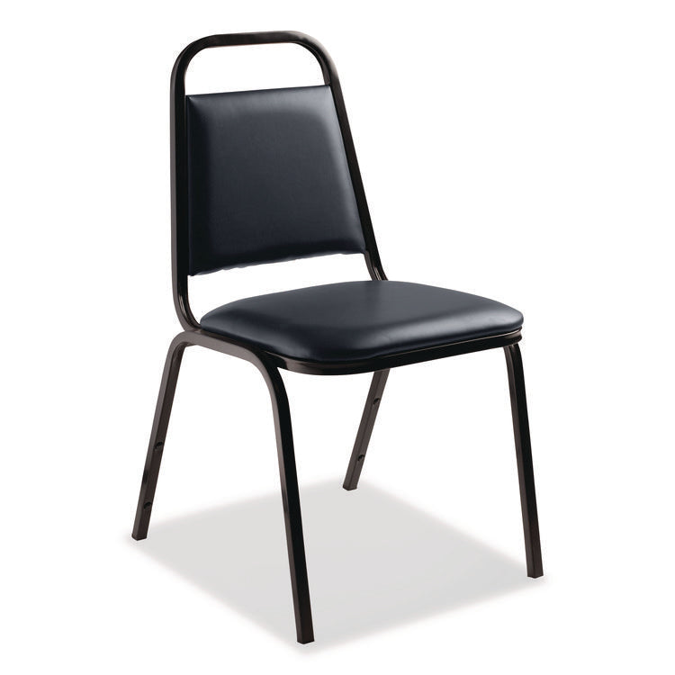 9100 Series Vinyl Upholstered Stack Chair, Supports 300 lbs, 18" Seat Height, Midnight Blue Seat/Back, Black Base, 4/Pack