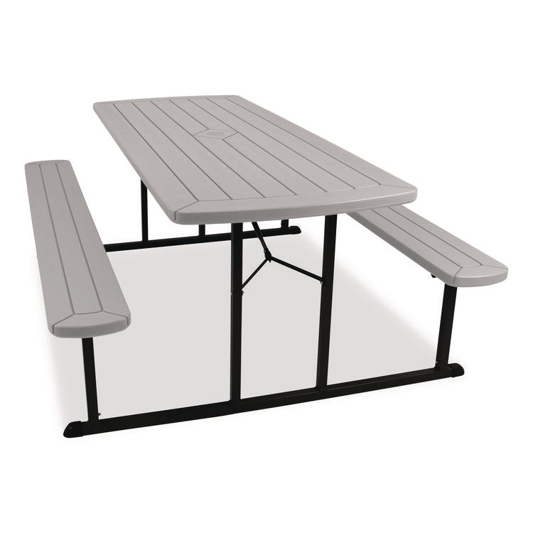 Blow Molded Folding Picnic Table, Rectangular, 57w x 72d x 29.5h, Speckled Gray Top, Black Base/Legs