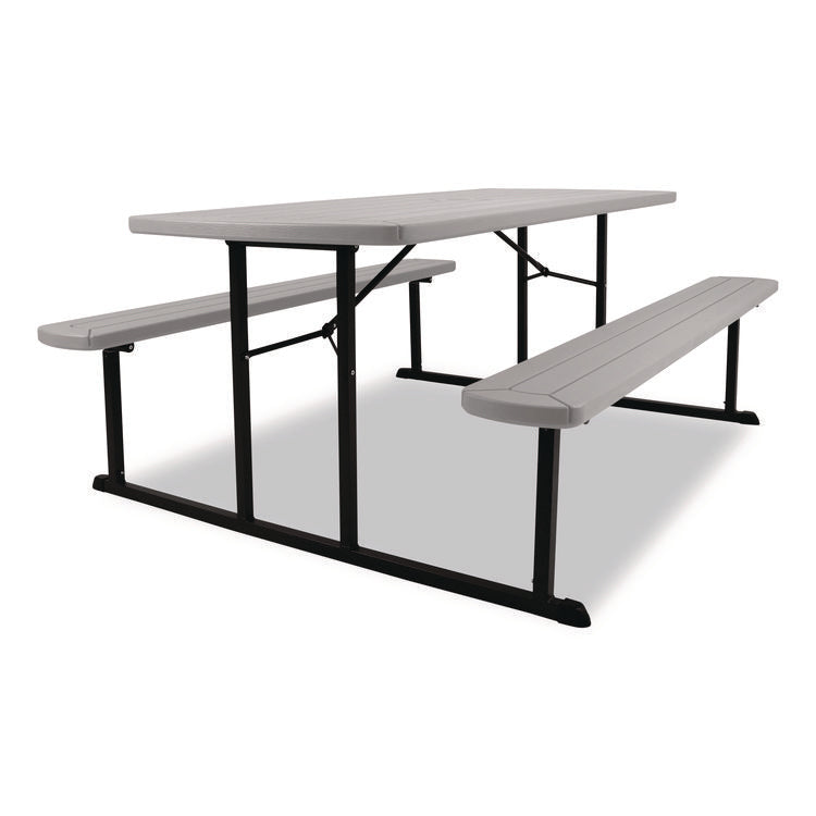 Blow Molded Folding Picnic Table, Rectangular, 57w x 72d x 29.5h, Speckled Gray Top, Black Base/Legs