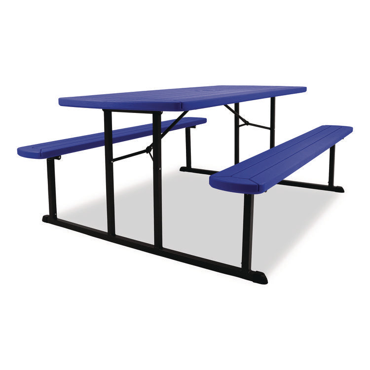 Blow Molded Folding Picnic Table, Rectangular, 57w x 72d x 29.5h, Blue Top, Black Base/Legs