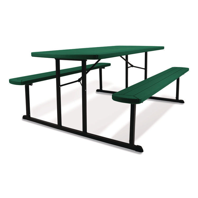 Blow Molded Folding Picnic Table, Rectangular, 57w x 72d x 29.5h, Green Top, Black Base/Legs