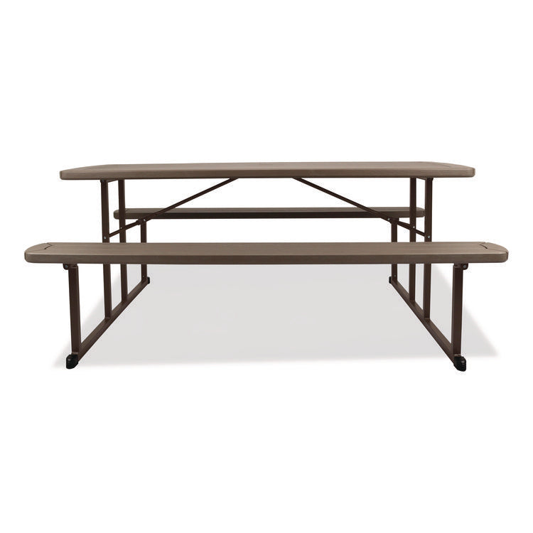 Blow Molded Folding Picnic Table, Rectangular, 57w x 72d x 29.5h, Brown Top, Brown Base/Legs