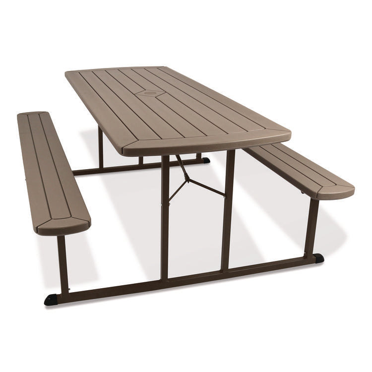 Blow Molded Folding Picnic Table, Rectangular, 57w x 72d x 29.5h, Brown Top, Brown Base/Legs