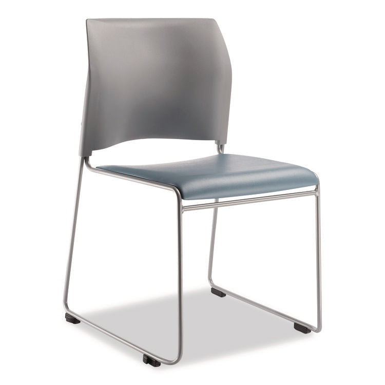8700 Series Cafetorium Plush Vinyl Stack Chair, Supports Up to 500 lb, 18" Seat Ht, Blue Seat, Gray Back, Silver Base, 4/PK