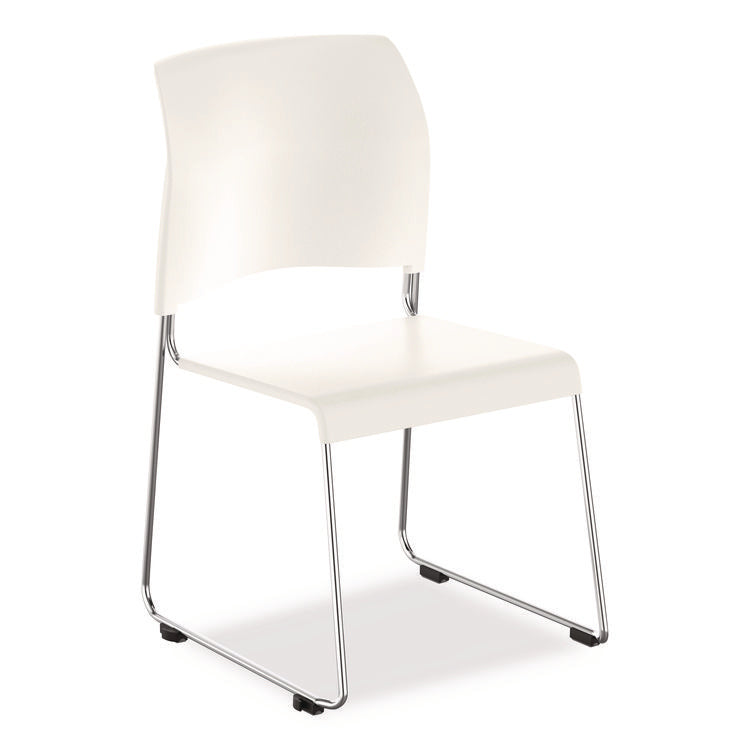 8800 Series Cafetorium Plastic Stack Chair, Supports Up to 500 lb, 18" Seat Height, White Seat/Back, Chrome Base, 4/Pack