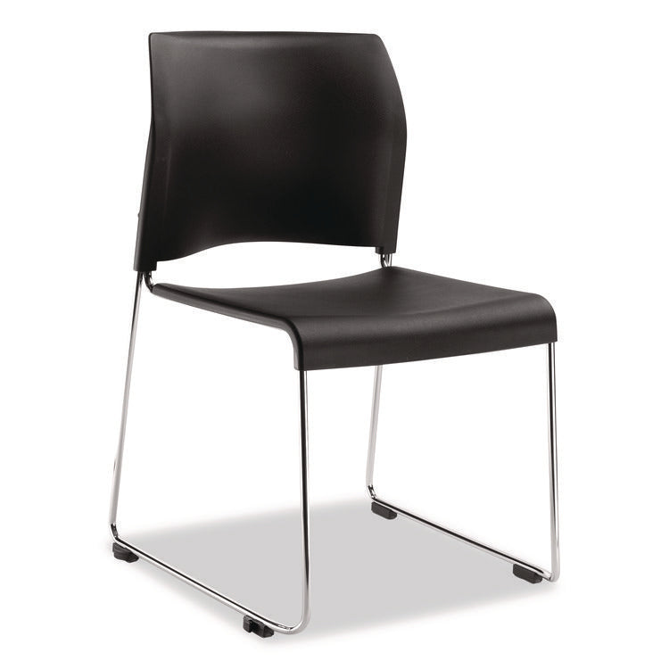 8800 Series Cafetorium Plastic Stack Chair, Supports Up to 500 lb, 18" Seat Height, Black Seat/Back, Chrome Base, 4/Pack