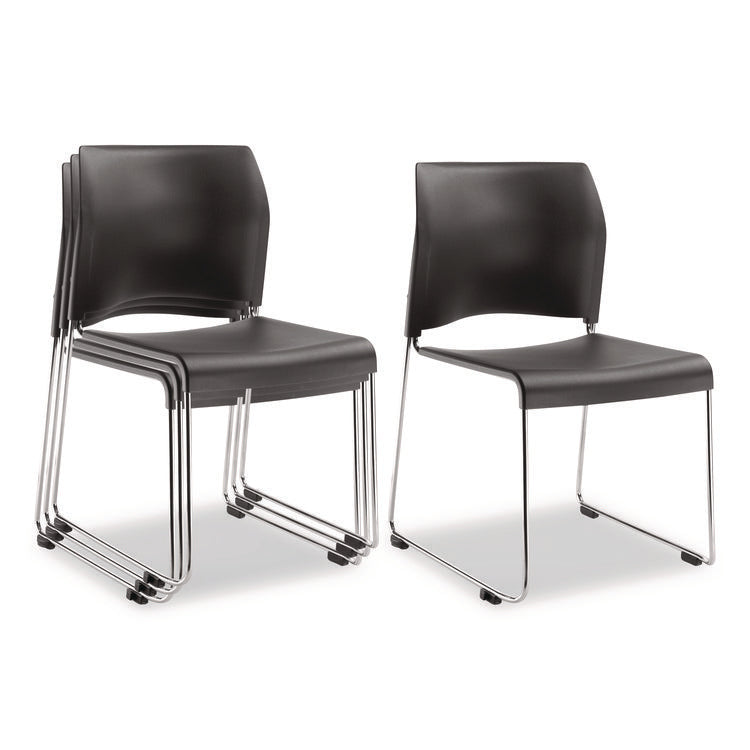 8800 Series Cafetorium Plastic Stack Chair, Supports Up to 500 lb, 18" Seat Height, Charcoal Seat/Back, Chrome Base, 4/Pack