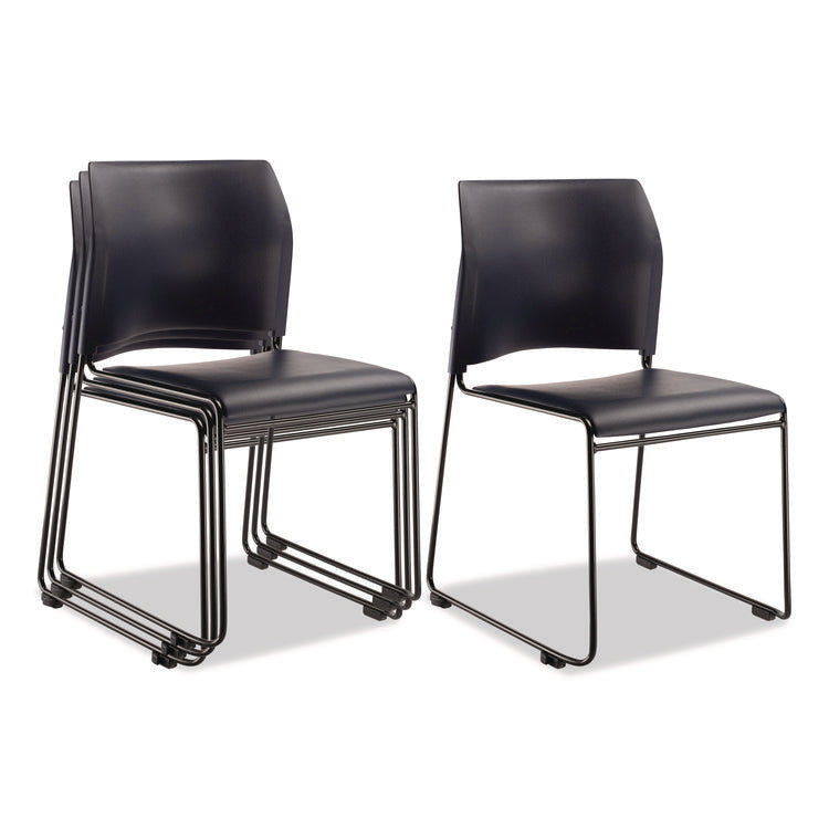 8700 Series Cafetorium Plush Vinyl Stack Chair, Supports Up to 500 lb, 18" Seat Height, Blue Seat/Back, Black Base, 4/Pack