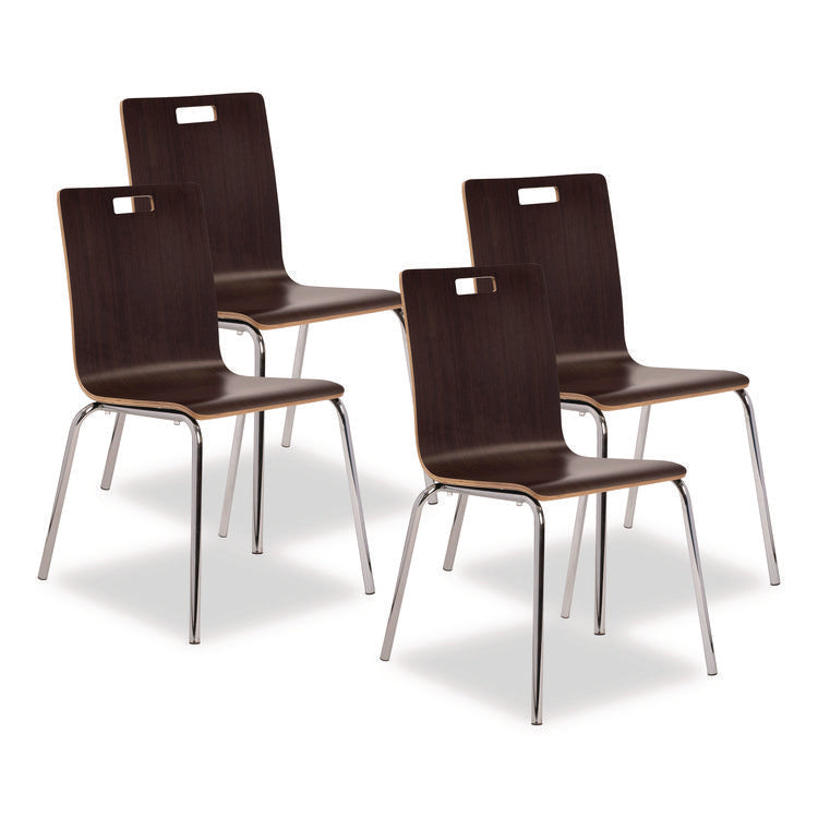 Bushwick Series Bentwood Chair, Supports Up to 500 lb, 18" Seat Height, Espresso Seat, Espresso Back, Chrome Base, 4/Pack