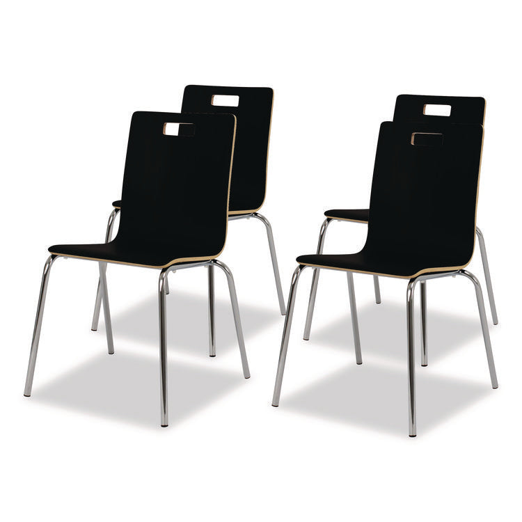 Bushwick Series Bentwood Chair, Supports Up to 500 lb, 18" Seat Height, Black Seat, Black Back, Chrome Base, 4/Pack