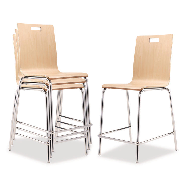 Bushwick Series Bentwood Stool, Counter Height, Supports Up to 500 lb, 24" Seat Height, Natural Seat/Back, Chrome Base, 4/PK