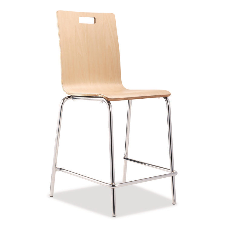 Bushwick Series Bentwood Stool, Counter Height, Supports Up to 500 lb, 24" Seat Height, Natural Seat/Back, Chrome Base, 4/PK