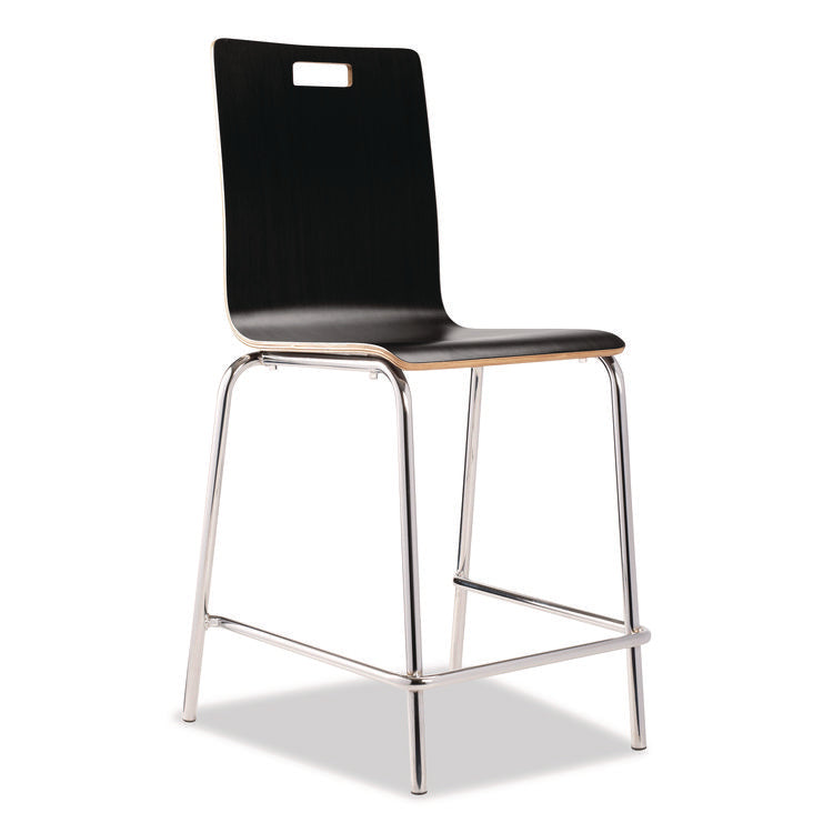 Bushwick Series Bentwood Stool, Counter Height, Supports Up to 500 lb, 24" Seat Height, Black Seat/Back, Chrome Base, 4/Pack