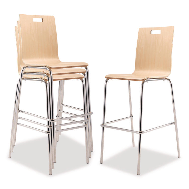 Bushwick Series Bentwood Stool, Supports Up to 500 lb, 30" Seat Height, Natural Seat, Natural Back, Chrome Base, 4/Pack