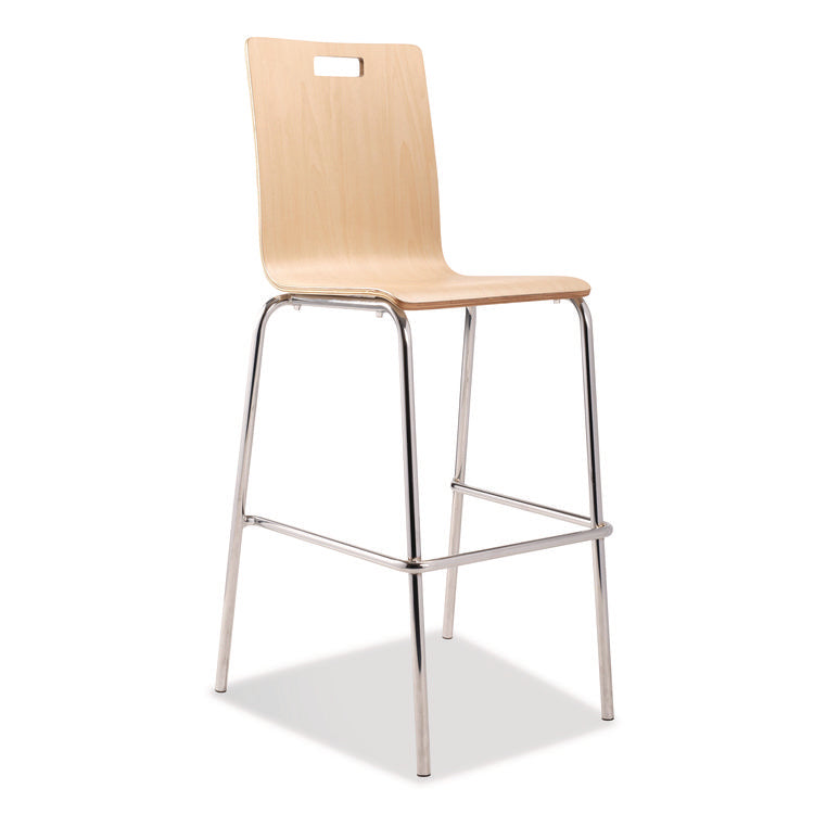 Bushwick Series Bentwood Stool, Supports Up to 500 lb, 30" Seat Height, Natural Seat, Natural Back, Chrome Base, 4/Pack