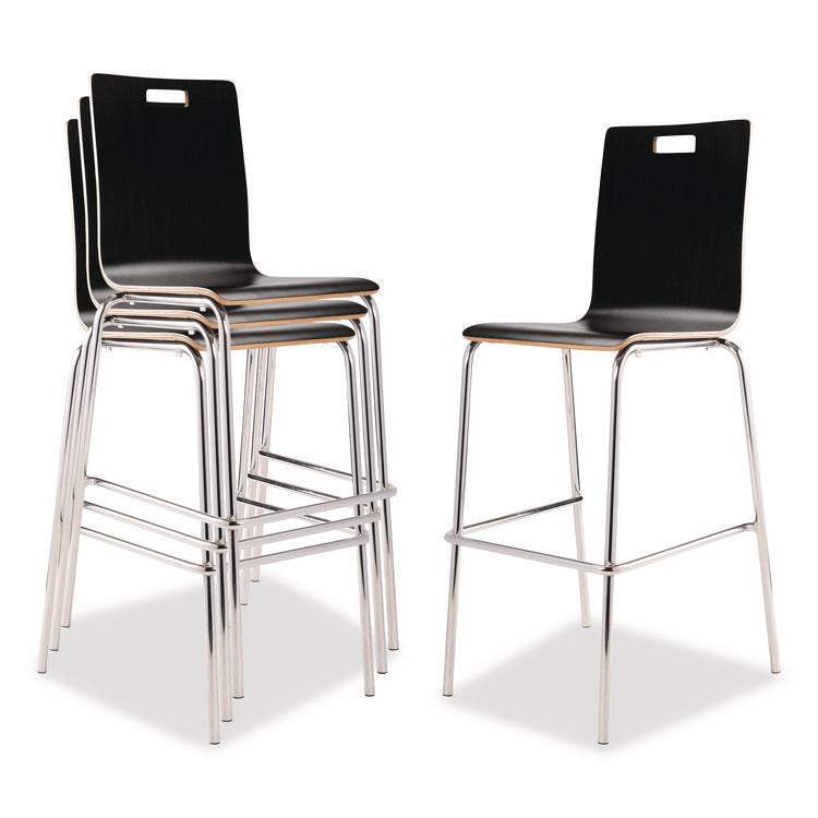 Bushwick Series Bentwood Stool, Supports Up to 500 lb, 30" Seat Height, Black Seat, Black Back, Chrome Base, 4/Pack