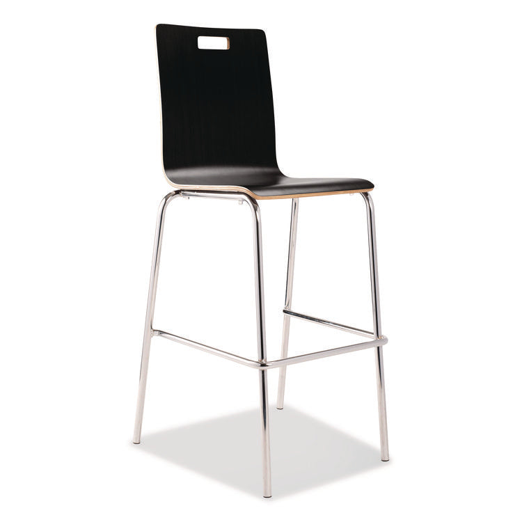 Bushwick Series Bentwood Stool, Supports Up to 500 lb, 30" Seat Height, Black Seat, Black Back, Chrome Base, 4/Pack