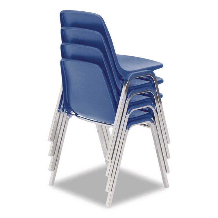 8100 Series Poly Shell Stacking Chair, Supports Up to 500 lb, 18" Seat Height, Blue Seat, Blue Back, Chrome Base, 4/Pack