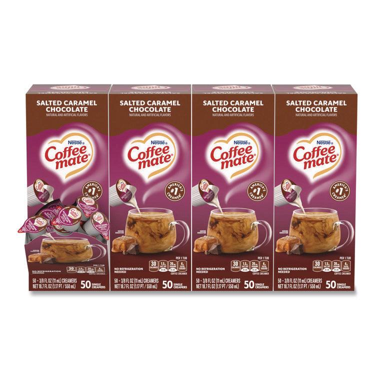Liquid Coffee Creamer, Salted Caramel Chocolate, 0.38 oz Mini Cups, 50/Box, 4 Boxes/Carton