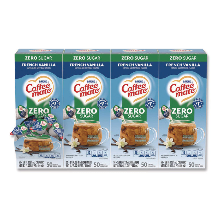 Liquid Coffee Creamer, Zero Sugar French Vanilla, 0.38 oz Mini Cups, 50/Box, 4 Boxes/Carton