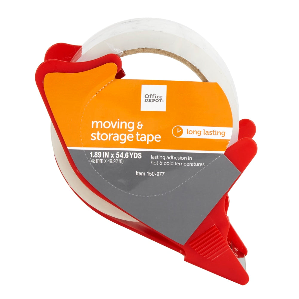 Office Depot Brand Moving & Storage Packing Tape With Dispenser, 1.89in x 54.6 Yd., Crystal Clear