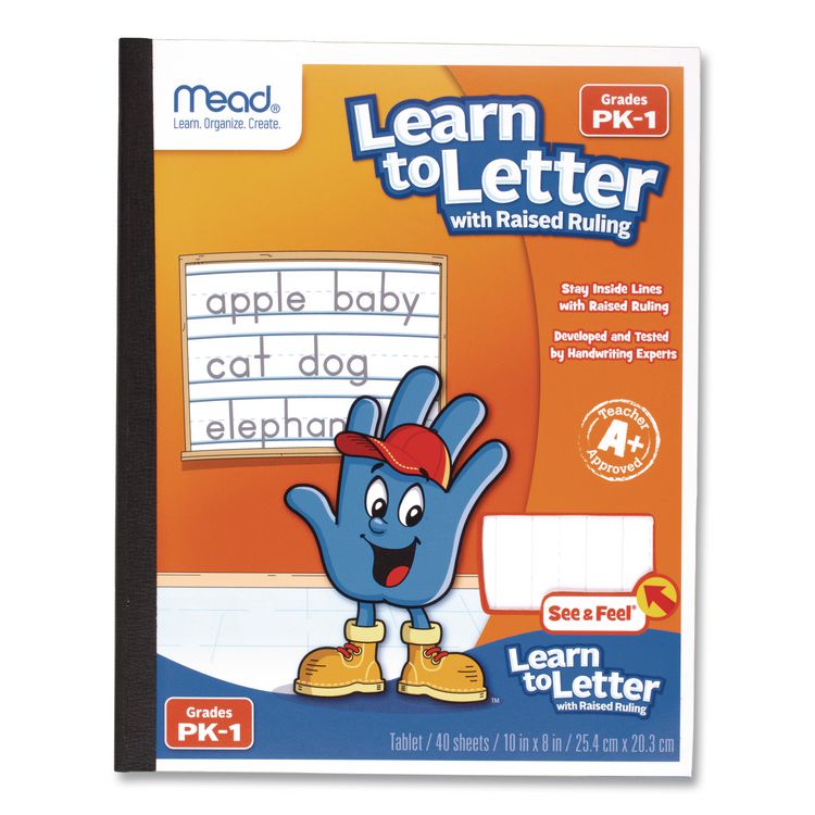 Learn to Letter Primary Journal with Raised Ruling, Manuscript Format, Orange/White/Blue Cover, (40) 10 x 8 Sheets