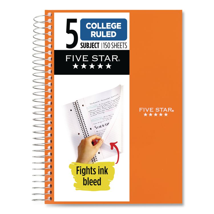Wirebound Notebook, 5-Subject, Medium/College Rule, Randomly Assorted Cover Color, (150) 9.5 x 7.25 Sheets