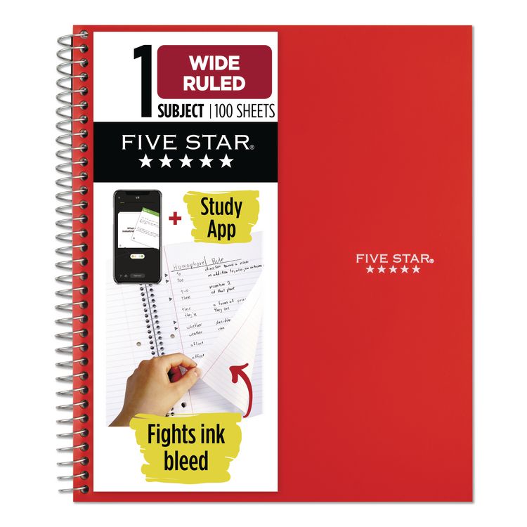 Wirebound Notebook, 1-Subject, Wide/Legal Rule, Red Cover, (100) 10.5 x 8 Sheets