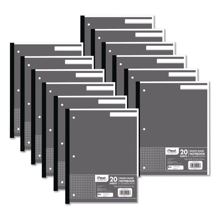 Graph Paper Tablet, 3-Hole, 8.5 X 11, Quadrille: 4 Sq/in, 20 Sheets/pad, 12 Pads/pack
