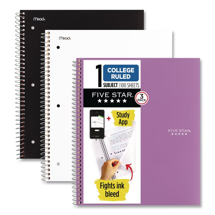 Wirebound Notebook, 1-Subject, Medium/College Rule, Assorted Cover Colors, (100) 11 x 8.5 Sheets, 3/Pack