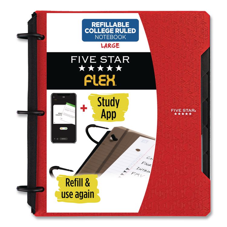 FLEX Notebinder, 5-Subject, Medium/College Rule, Randomly Assorted Cover Color, (60) 11 x 8.5 Sheets