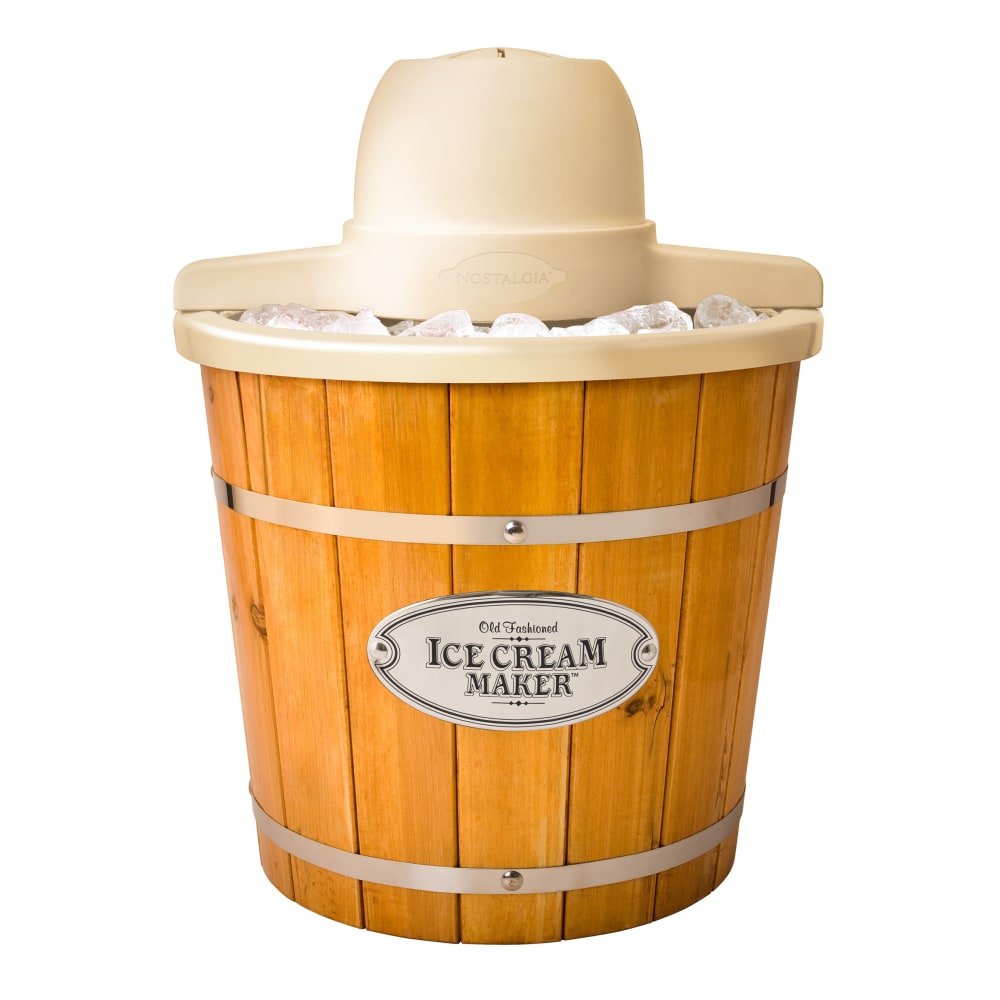 Nostalgia Electrics WICM4L Electric Wood Bucket Ice Cream Maker, Brown