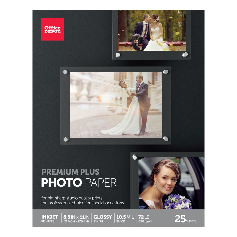Office Depot Brand Premium Plus Photo Paper, Glossy, Letter Size, White, Pack Of 25 Sheets