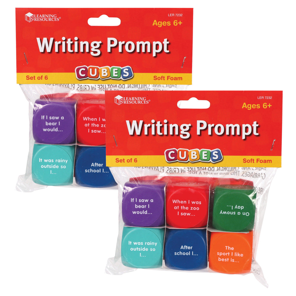 Learning Resources Writing Prompt Cubes, 1-5/8in, Assorted Colors, 6 Cubes Per Set, Pack Of 2 Sets