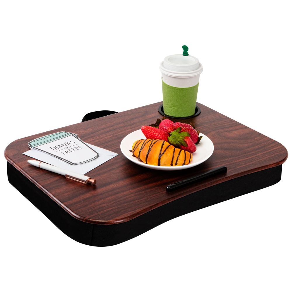 LapGear Lap Desk With Cup Holder, 14-3/4in x 18-1/2in x 2-13/16in, Espresso Woodgrain