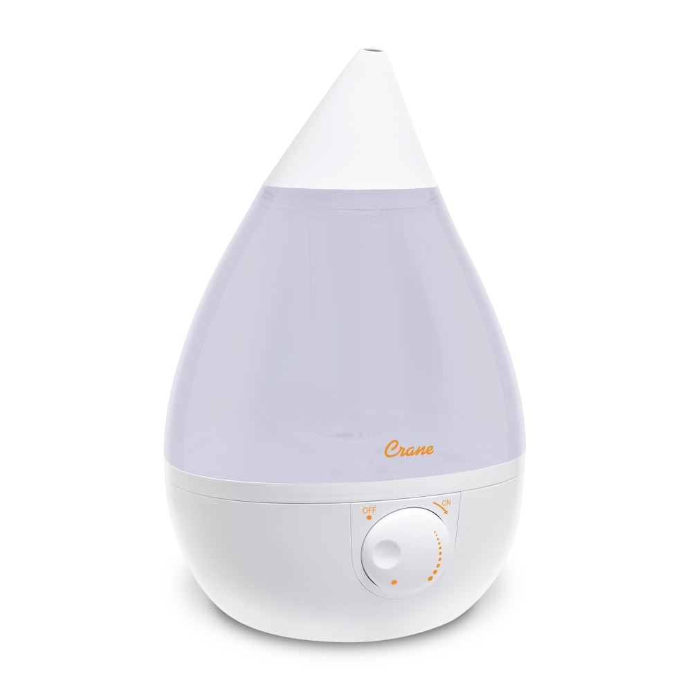 Crane Drop Ultrasonic Cool Mist Humidifier, 1 Gallon, 8-5/8inH x 8-5/8inW x 13-3/8inD, White