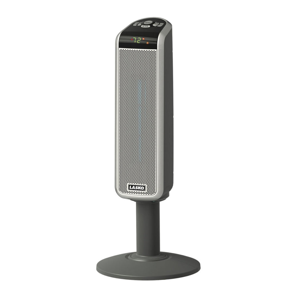 Lasko 5397 1500 Watts Electric Ceramic Oscillating Pedestal Heater, 2 Heat Settings, 30inH x 12inW x 12inD, Silver