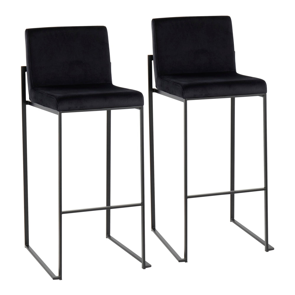 LumiSource Fuji High-Back Bar Stools, Black/Black, Set Of 2 Stools