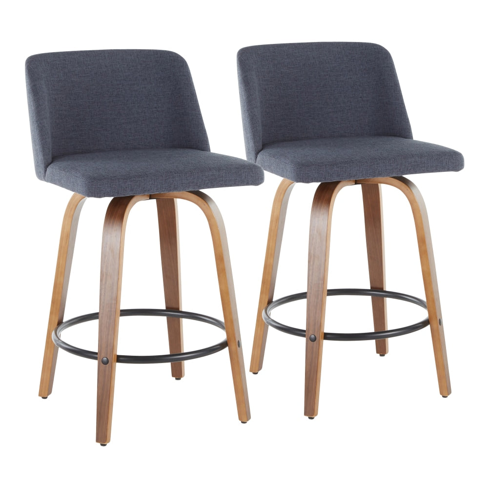 LumiSource Toriano Counter Stools, Walnut/Blue, Set Of 2 Stools
