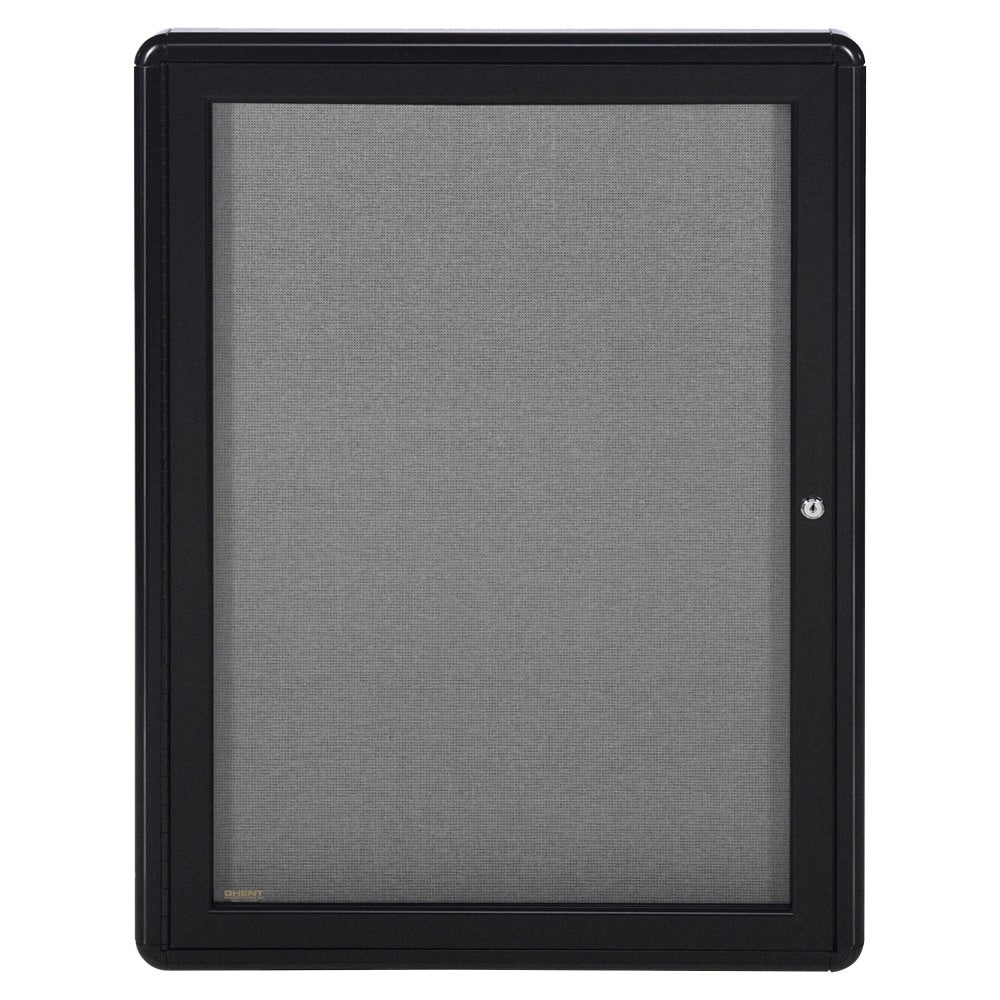 Ghent 1-Door Ovation Enclosed Fabric Tackboard, 34in x 24in, Aluminum Frame With Black Finish