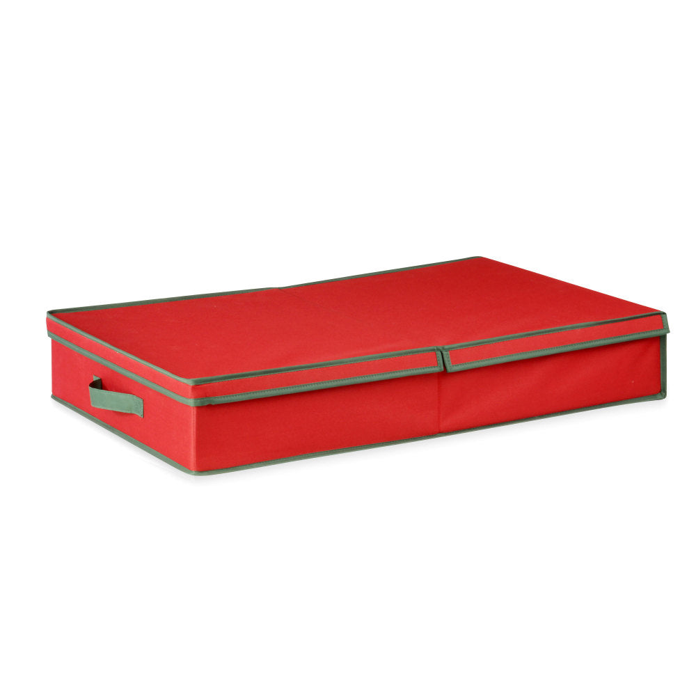 Honey-can-do SFT-01597 Adjustable Ornament Storage Organizer, Red / Pine Green - External Dimensions: 17.5in Width x 30in Depth x 5in Height - 40 x Light Bulb, 8 x Wrapping Paper - Stackable - Polyester - Red - For Gift Wrap, Light Bulb, Bow, Tag