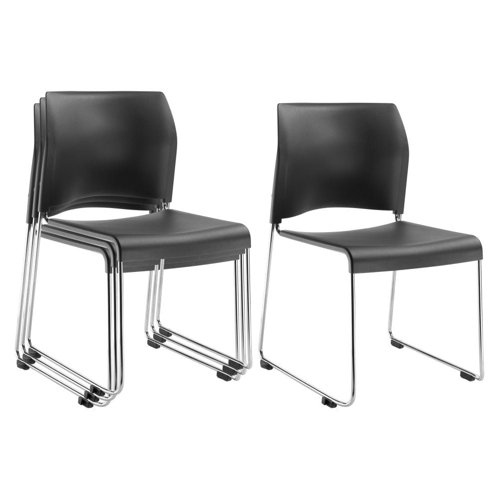National Public Seating 8800 Series Cafetorium Plastic Stack Chairs, Charcoal Slate/Chrome, Pack Of 4 Chairs