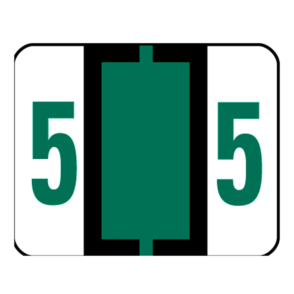 Smead BCCRN Bar-Style Permanent Numerical Labels, 5, Dark Green, Roll Of 500
