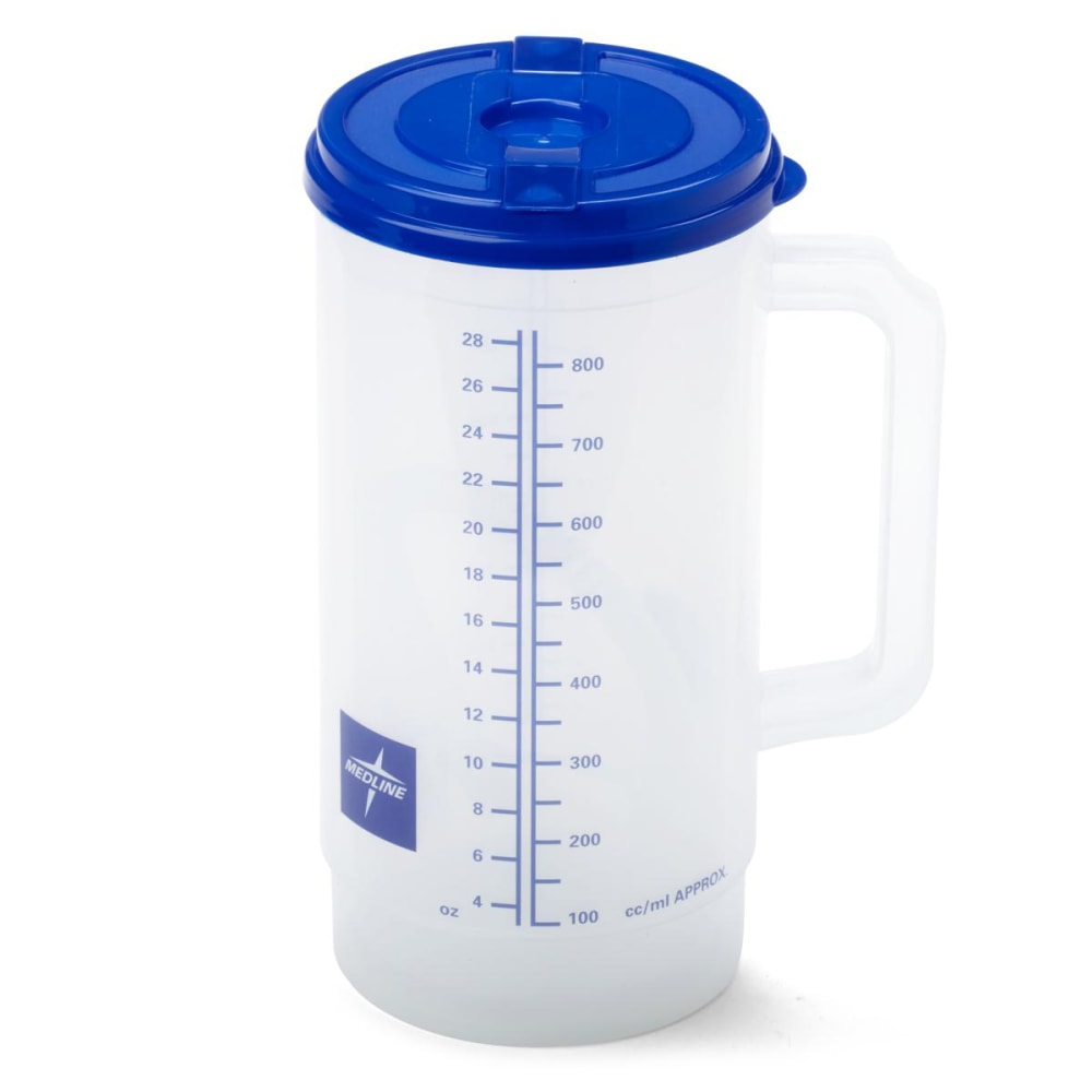 Medline Insulated Carafes, Graduated, 32 Oz, Clear/Blue, Pack Of 48