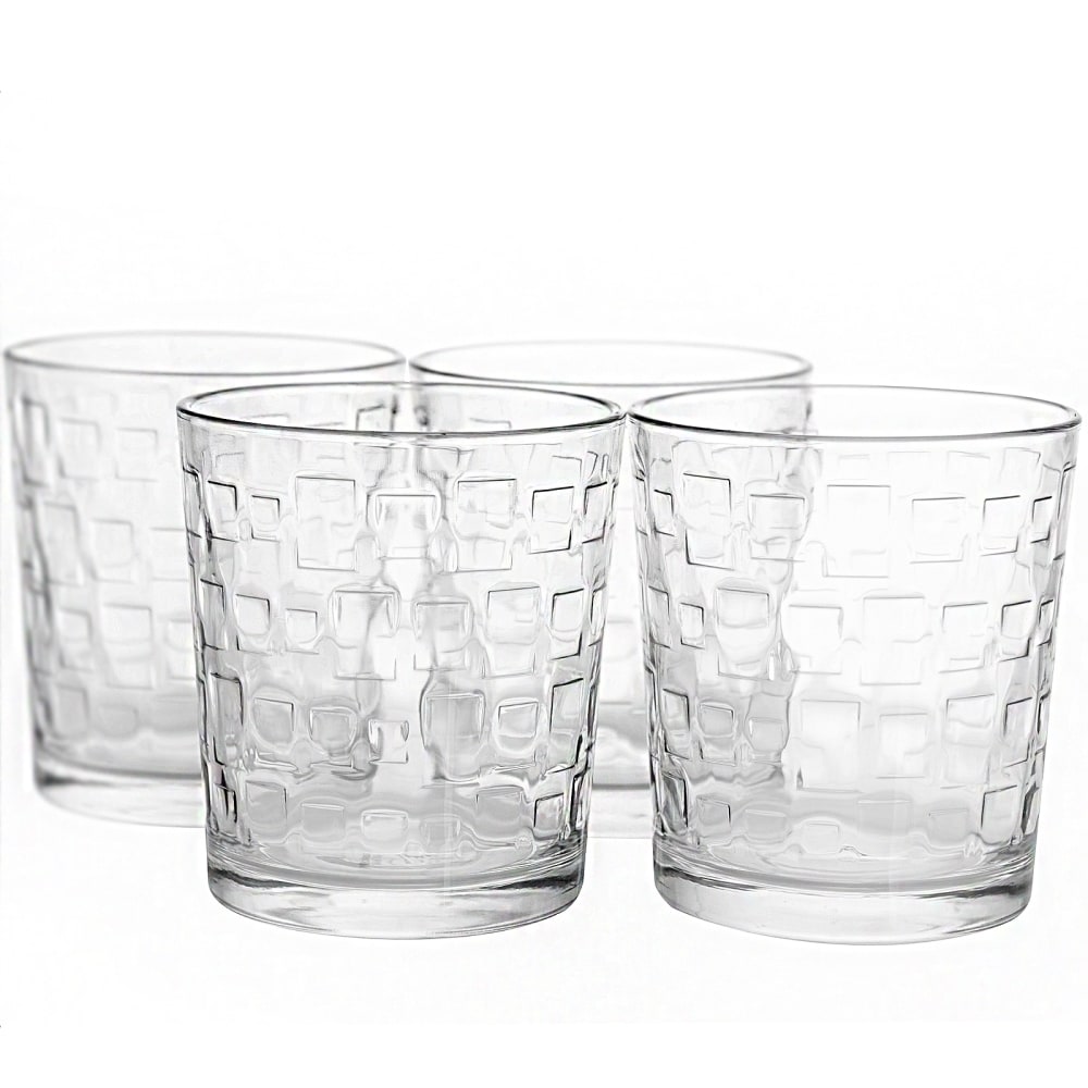 Gibson Home Great Foundations 4-Piece Double Old Fashion Glass Set, 13 Oz, Square Pattern