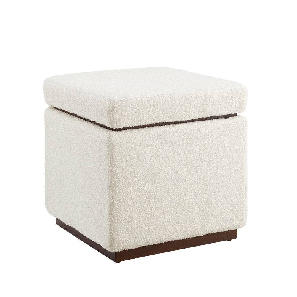 Linon Brenock Square Storage Ottoman, 18inH x 18inW x 18inD, Natural/Dark Walnut