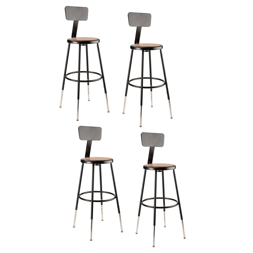 National Public Seating Adjustable Hardboard Stools With Backs, 25in-33inH, Black, Set of 4
