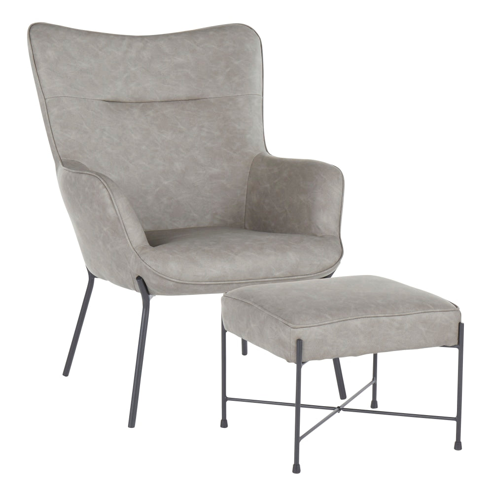 LumiSource Izzy Industrial Lounge Chair And Ottoman Set, Black/Gray