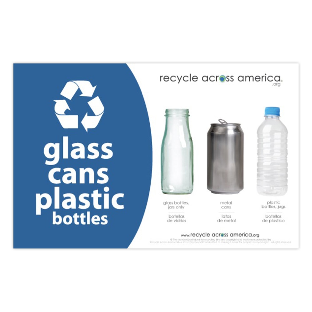 Recycle Across America Glass, GCP-5585, Cans And Plastics Standardized Recycling Label, 5 1/2in x 8 1/2in, Blue